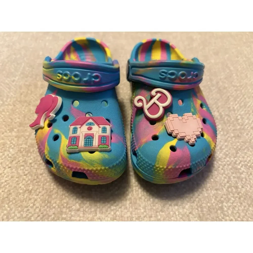 Crocs Classic Clogs Marbled Tie Dye Blue Pink Yellow Toddler C8 Barbie Jibbitz